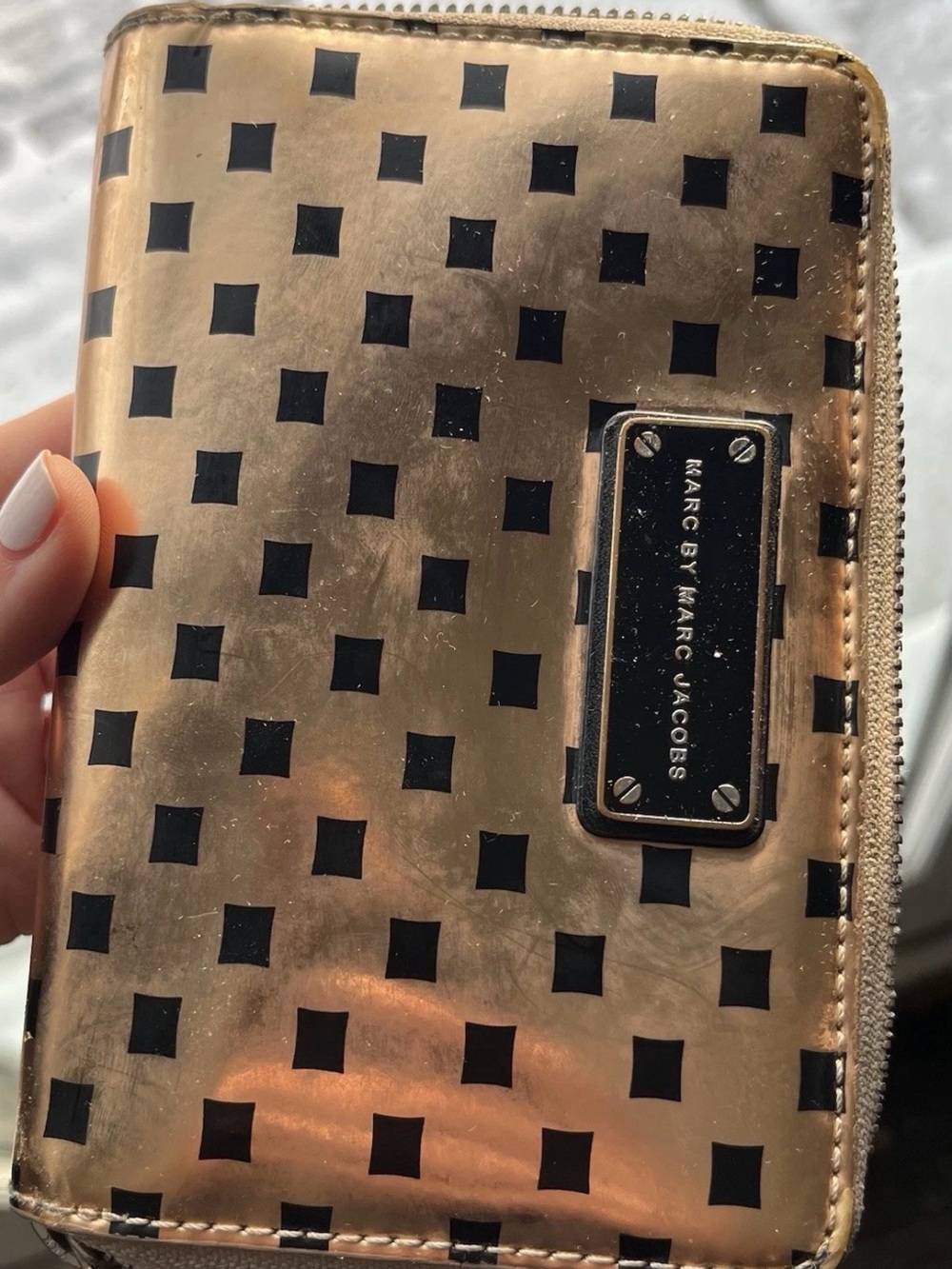 Marc by Marc Jacobs Metallic Gold Zip Wallet with Black Squares